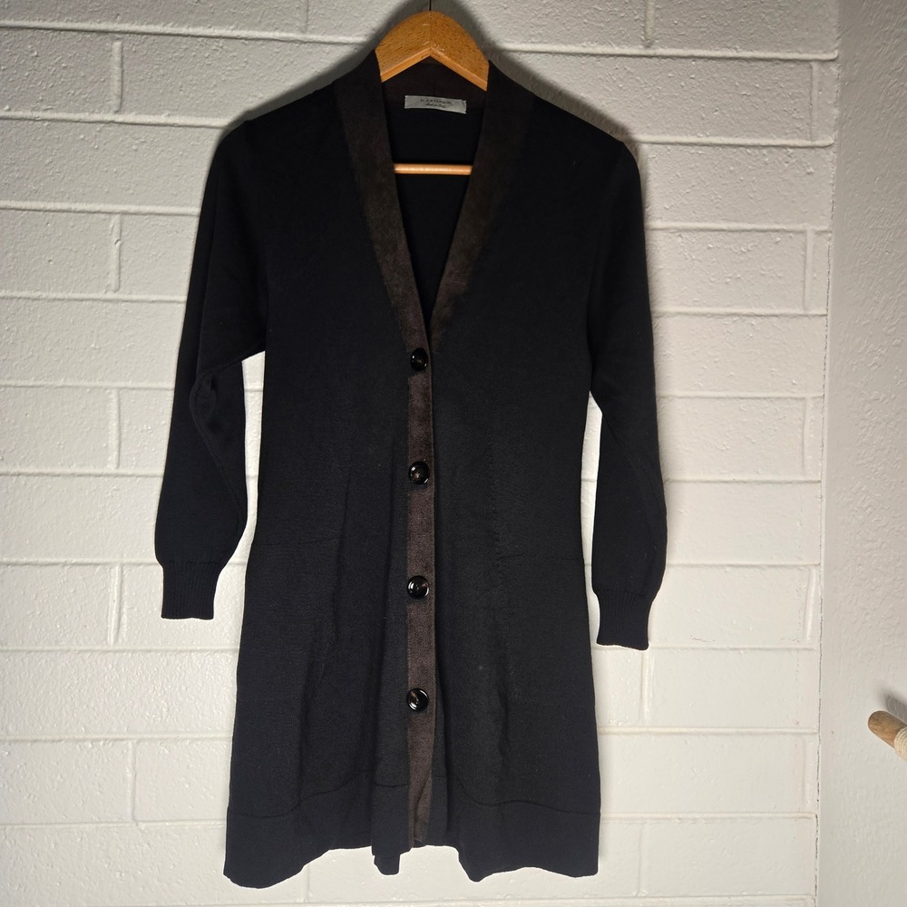 D. Exterior Cardigan Sweater Large Black Wool Blend Longline Italy Lagenlook